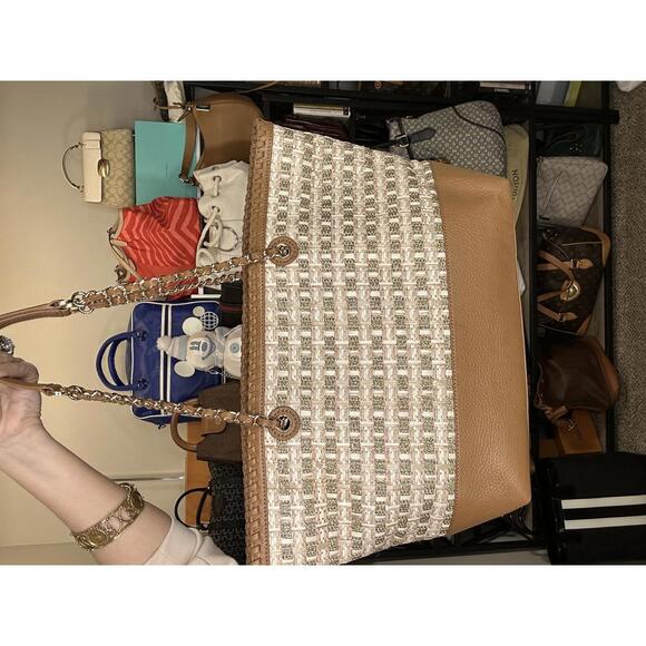 Tory Burch Woven Straw Tote Chain Shoulder Bag 2014 Retail $495 - Picture 3 of 10